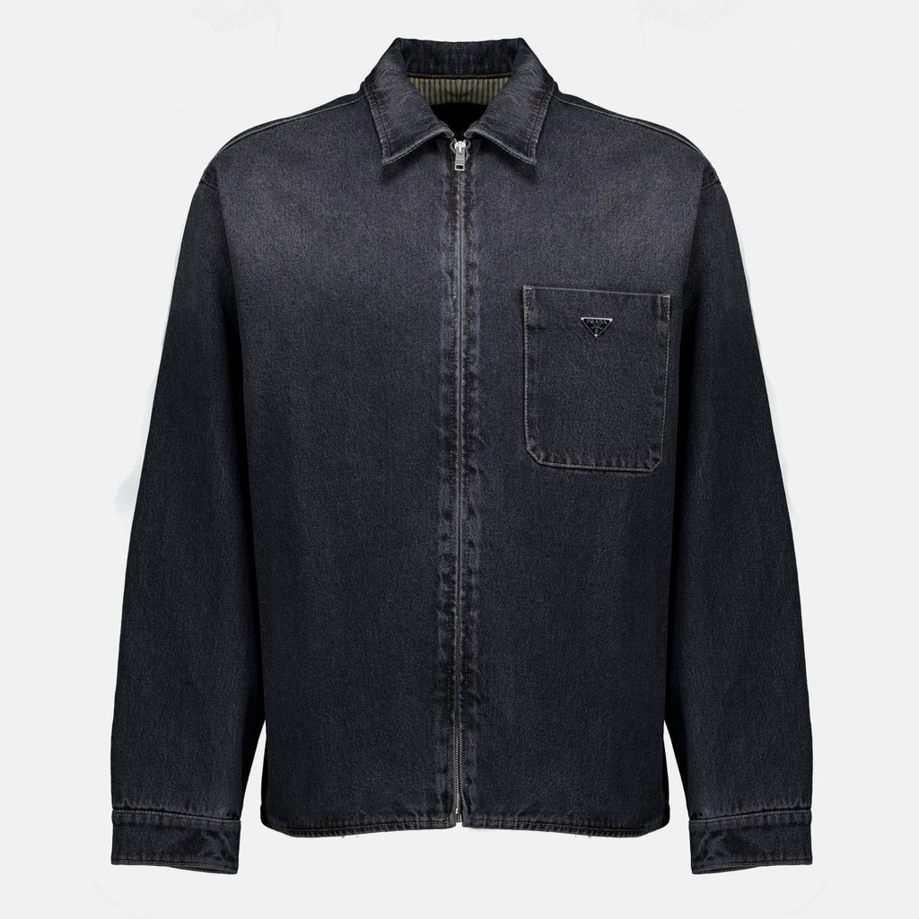Chemises Schwarzes Denim-Hemd Prada Noir Homme