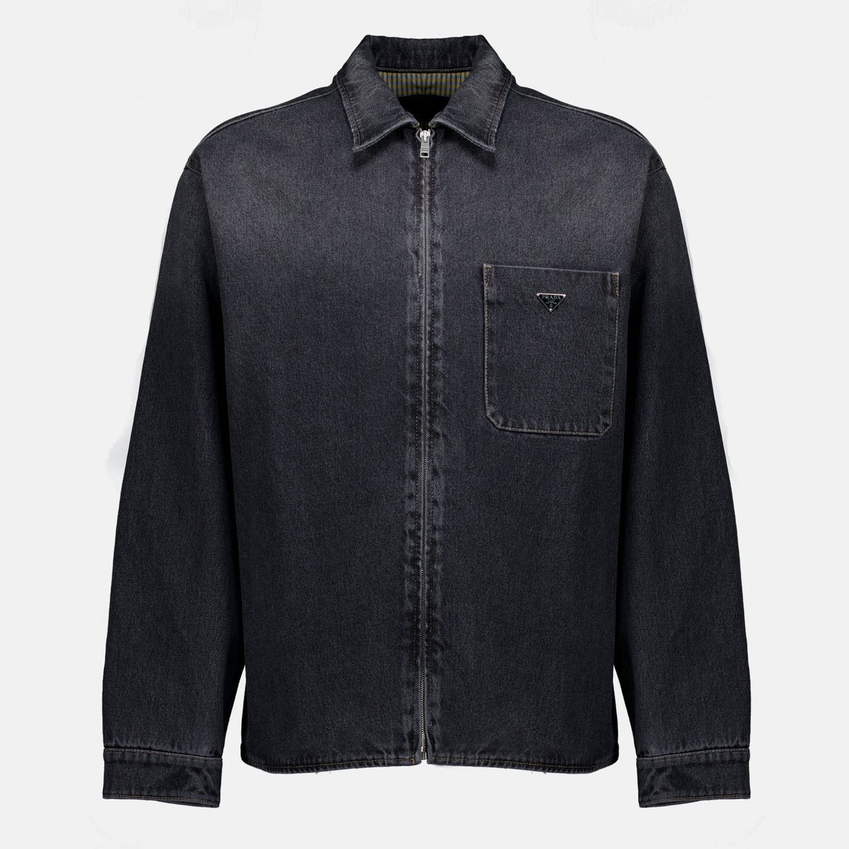 Chemises Schwarzes Denim-Hemd Prada Noir Homme