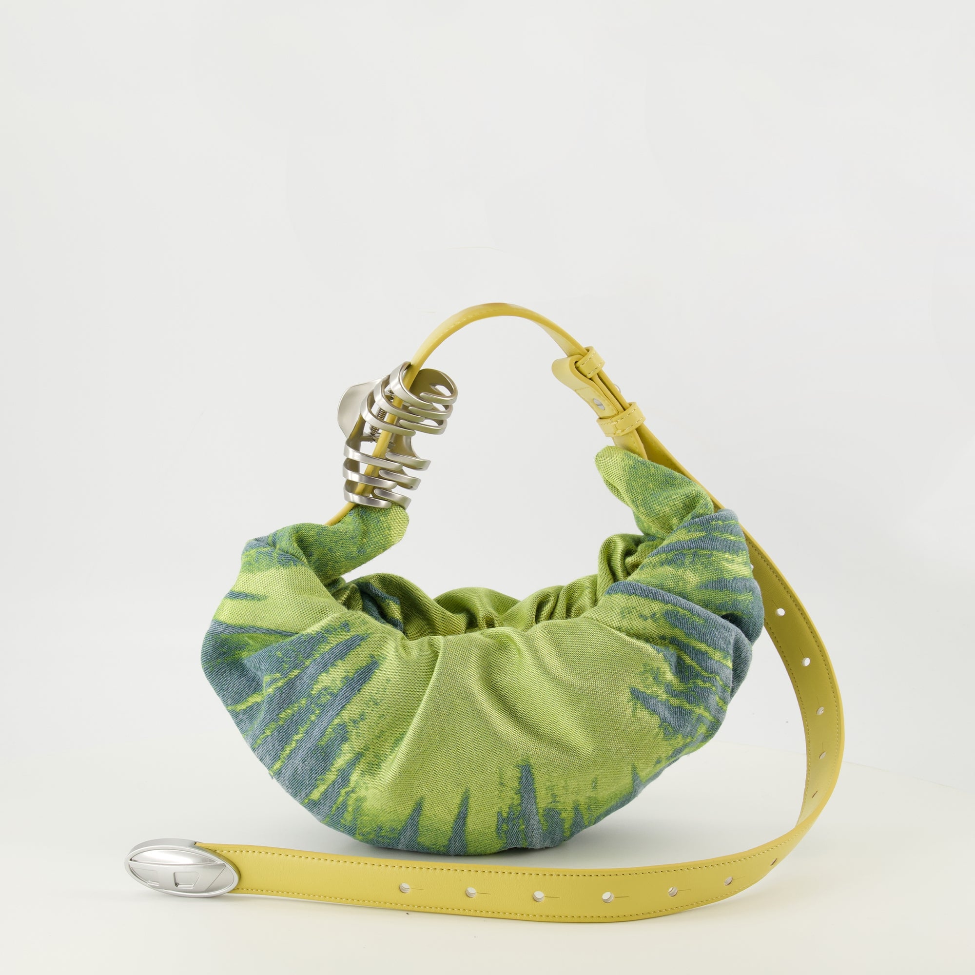 Image de l'article Sac Grab-D Hobo en denim satiné vert de la marque Diesel pour Femme - Saison Printemps-Été 2026 - Vue de Face