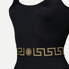 Moda mare Costume da Bagno Intero con Bordo Greca Versace Nero Femme