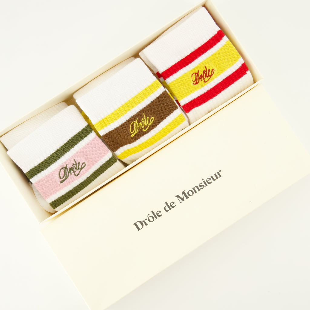 商品画像 Drole De Monsieur ブランドの男性用面白いコットンソックス3足セット - 2026年春夏 - 詳細ビュー 2