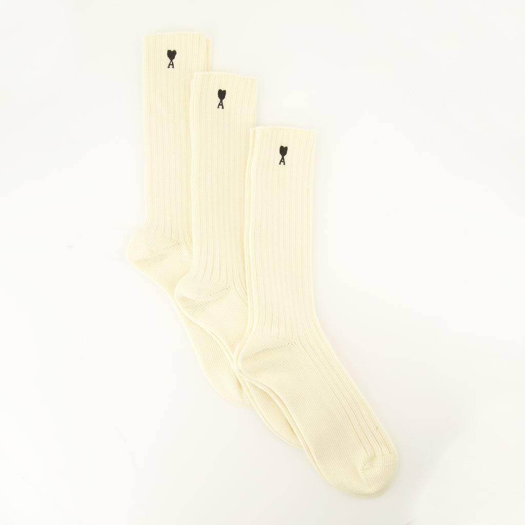 Sous-vêtements et homewear 베이지 면 AMI 하트 양말 3개 세트 Ami PARIS Beige Unisexe