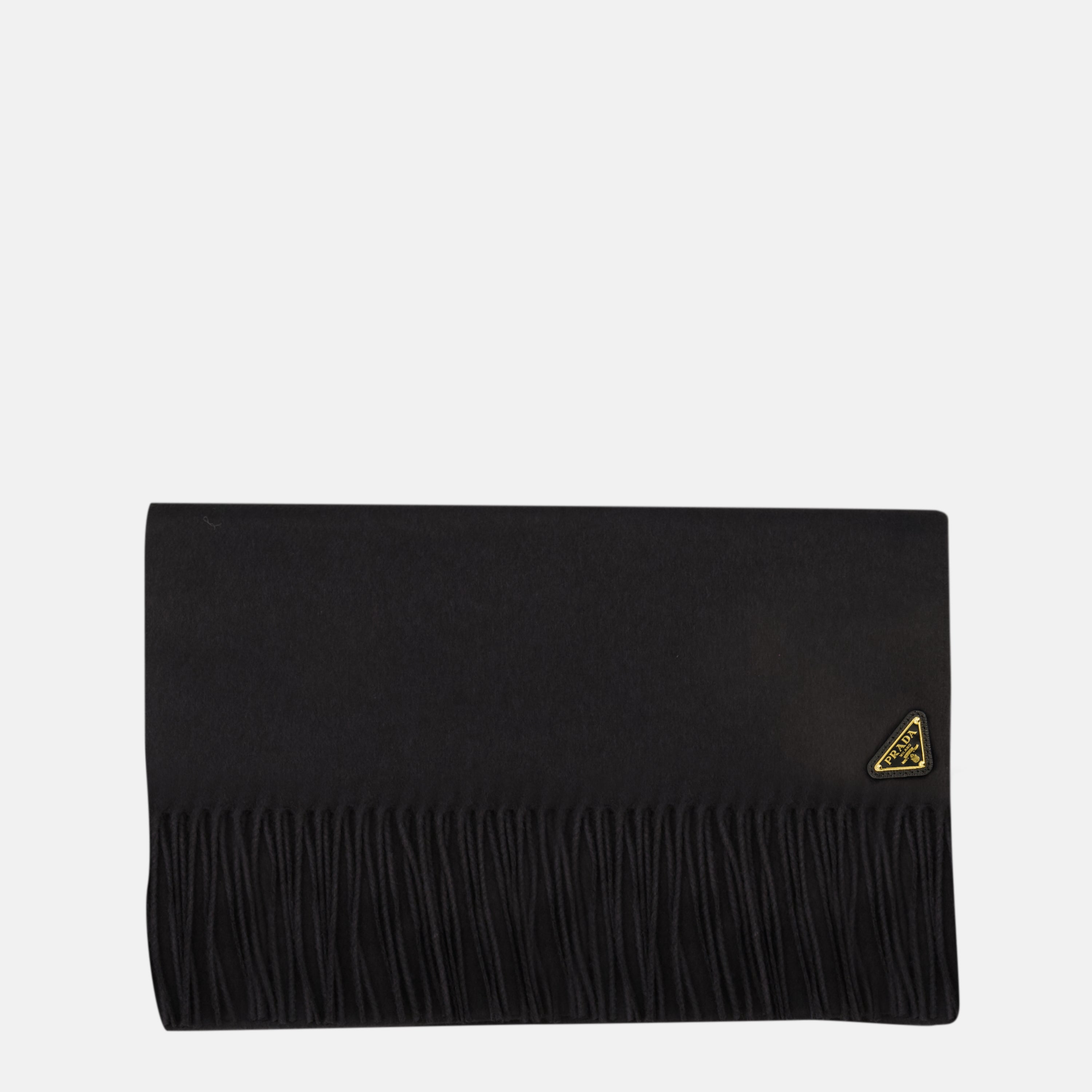 프라다의 여성용 블랙 실크 캐시미어 스카프 이미지 - 2025 가을-겨울 시즌 - 정면 보기