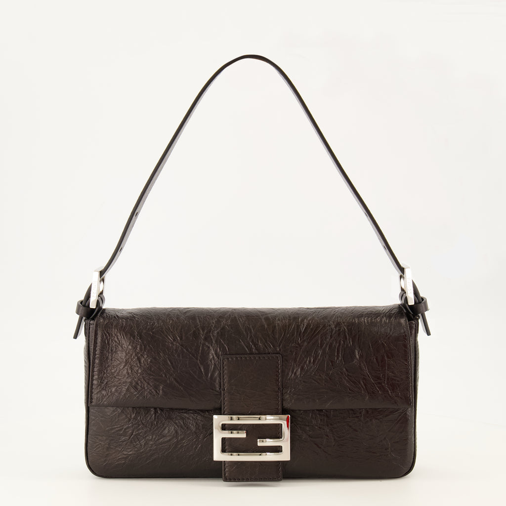 Sacs à main et épaule ブラックテクスチャードレザー バゲット®バッグ Fendi Noir Femme