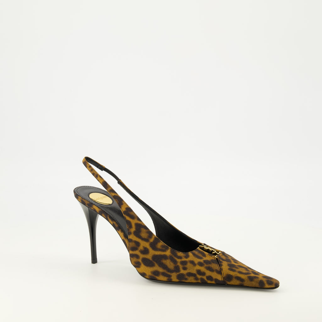 Escarpins Babylone Breteuil Leopard Slingbacks Saint Laurent Marron Femme