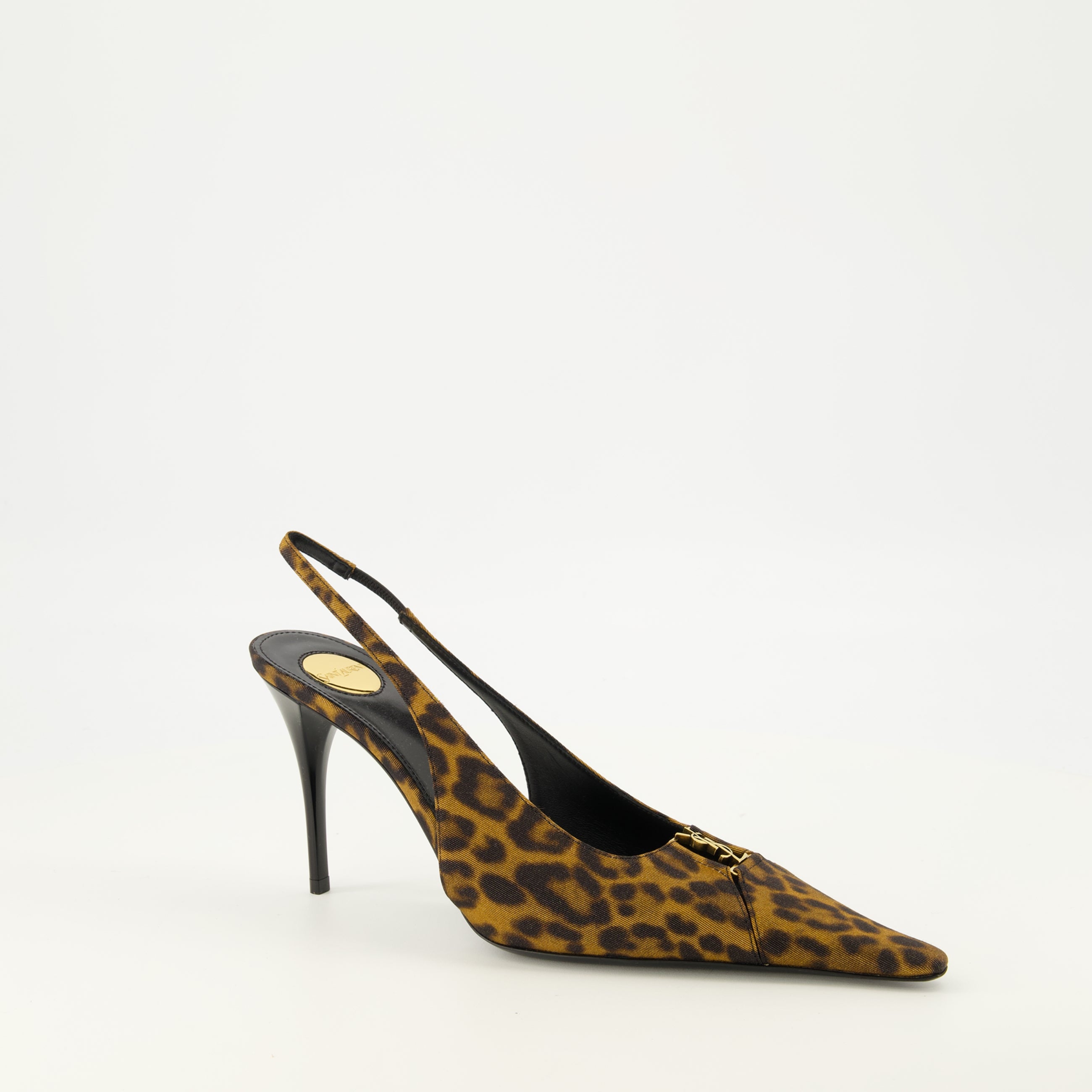 Escarpins Babylone Breteuil Leopard Slingbacks Saint Laurent Marron Femme