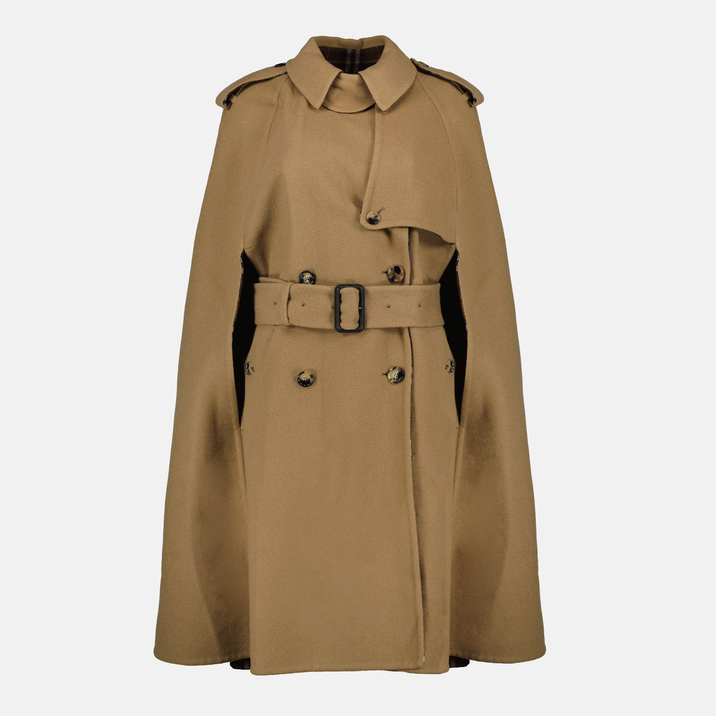 Image de l'article Cape Belmont en laine marron de la marque Burberry pour Femme - Saison Automne-Hiver 2025 - Vue de Face