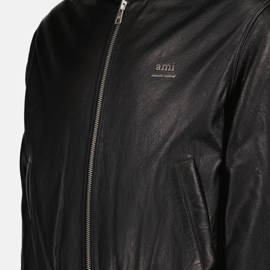 Coats Leather Jacket Ami PARIS Black Homme