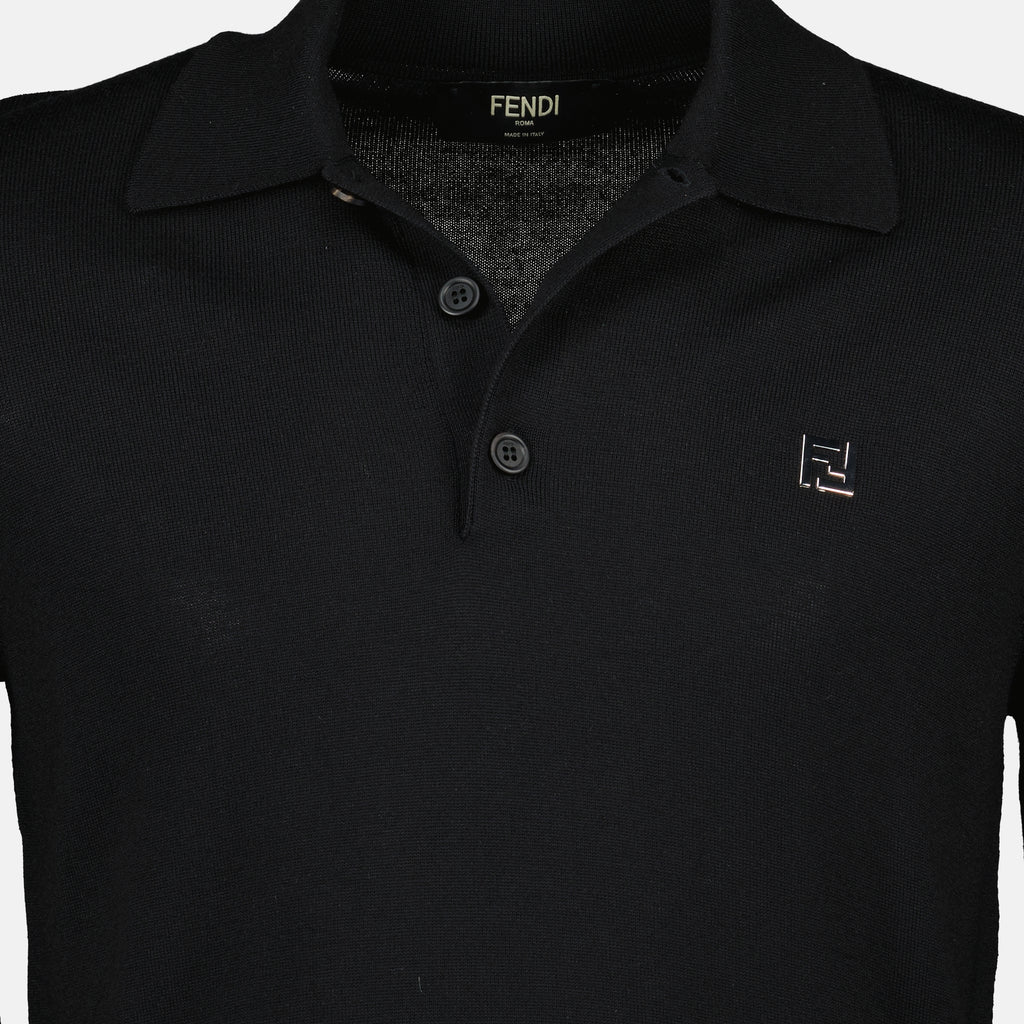 Image of the black wool polo shirt by Fendi for Men - Autumn-Winter 2025 - Detailed View_2