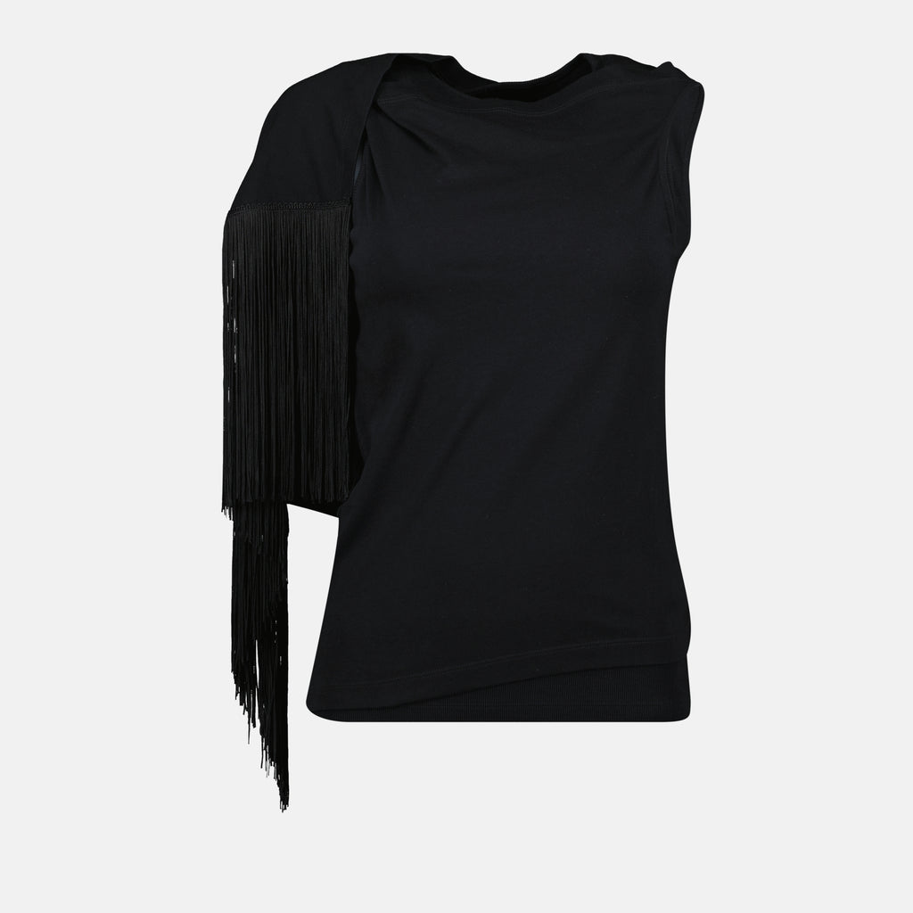 Tops Fringed T-shirt Mm6 Black Femme