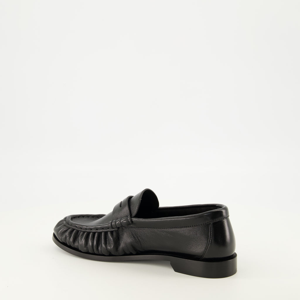 Mocassins 검정 가죽 로퍼 모카신 Saint Laurent Noir Femme
