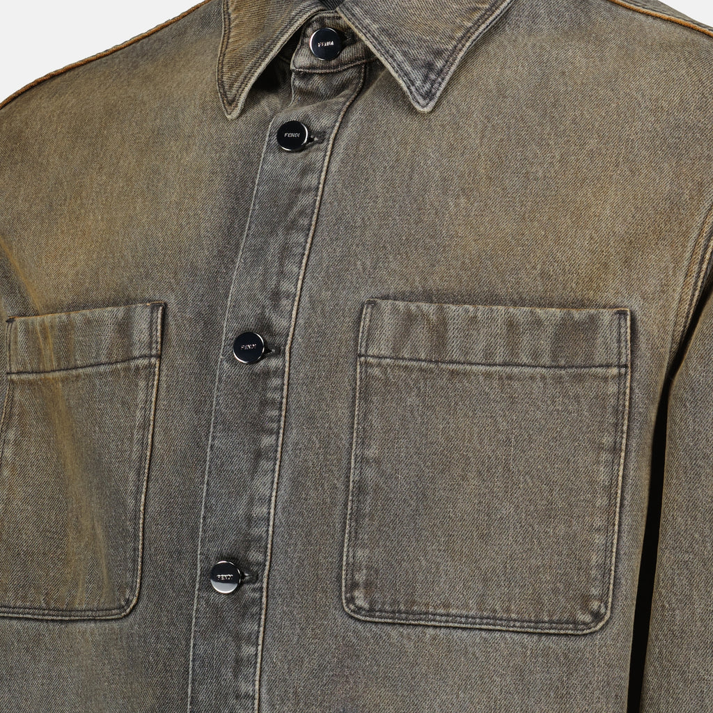 Image de l'article Chemise en jean grise de la marque Fendi pour Homme - Saison Automne-Hiver 2025 - Vue détaillée_1