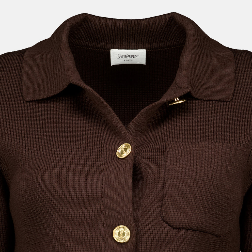 Vestes Cardigan en laine marron Saint Laurent Marron Femme