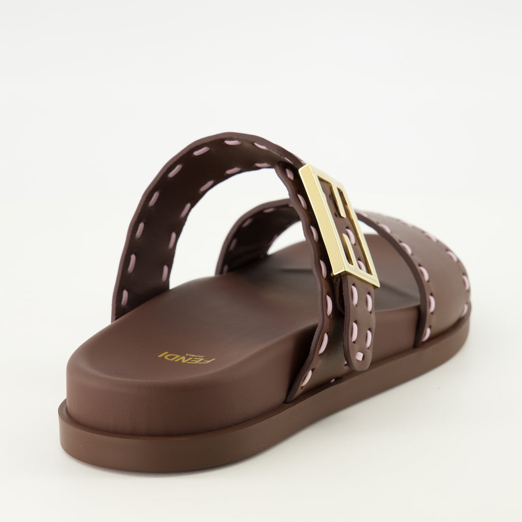 Chaussures ouvertes 펜디 필 브라운 가죽 샌들 Fendi Marron Femme