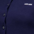 Maille Cardigan court en coton bleu marine Miu Miu Bleu foncé Femme