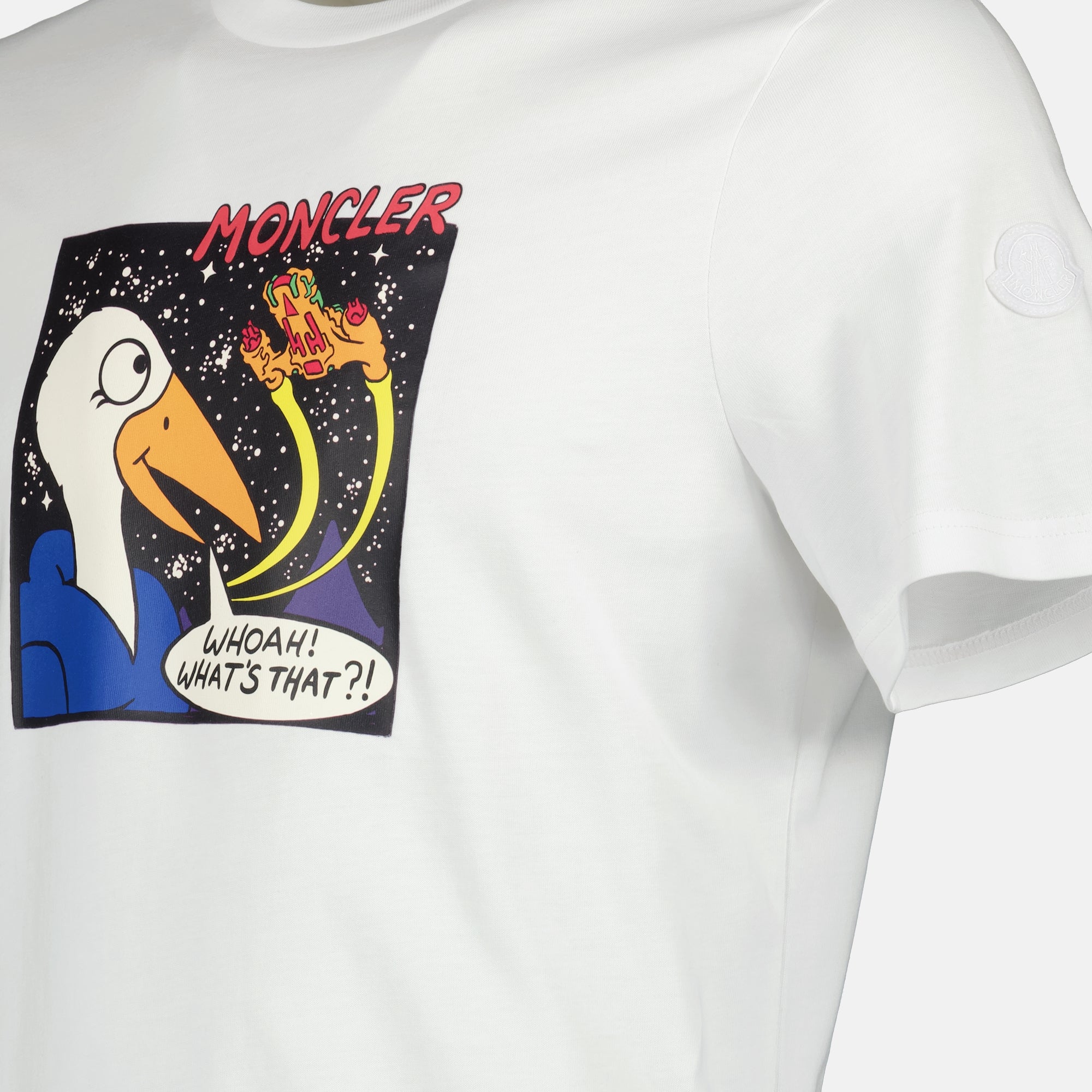Image of the MonDuck Space white T-shirt by Moncler for Men - Spring-Summer 2026 - Detailed View 1