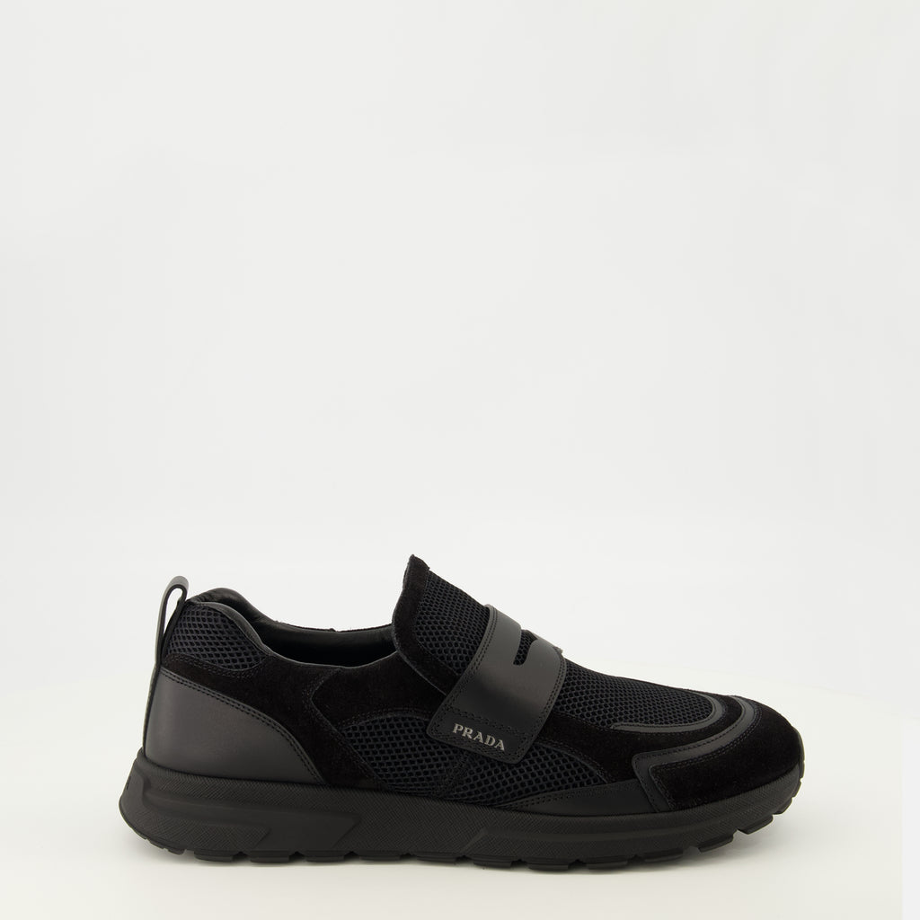 Baskets Sapatilhas Prax em Malha Preta Prada Noir Homme