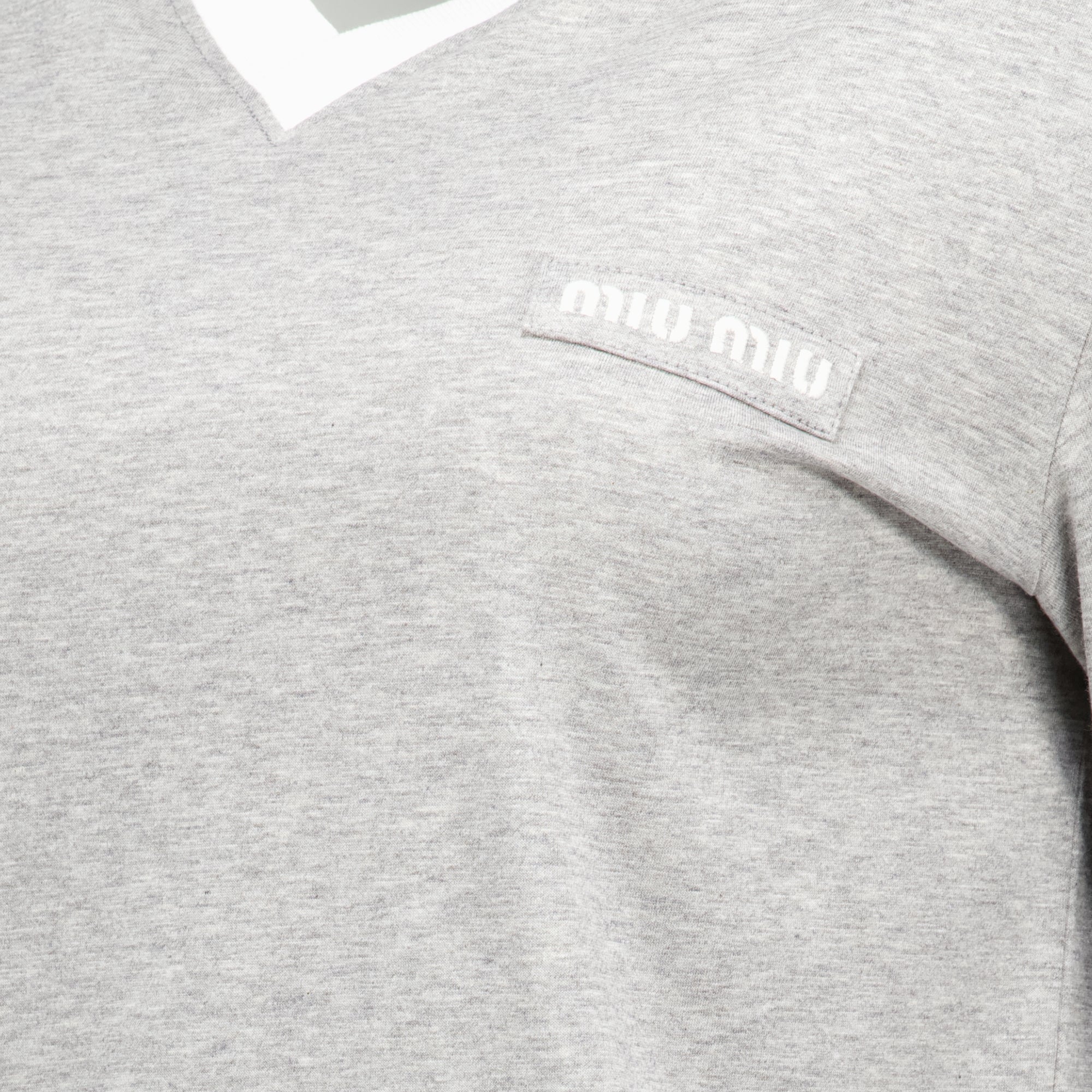 Maille Polo de Jersey Cinza Miu Miu Gris Femme
