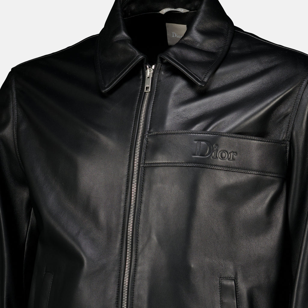 Manteaux Schwarze Lederjacke Dior Noir Homme