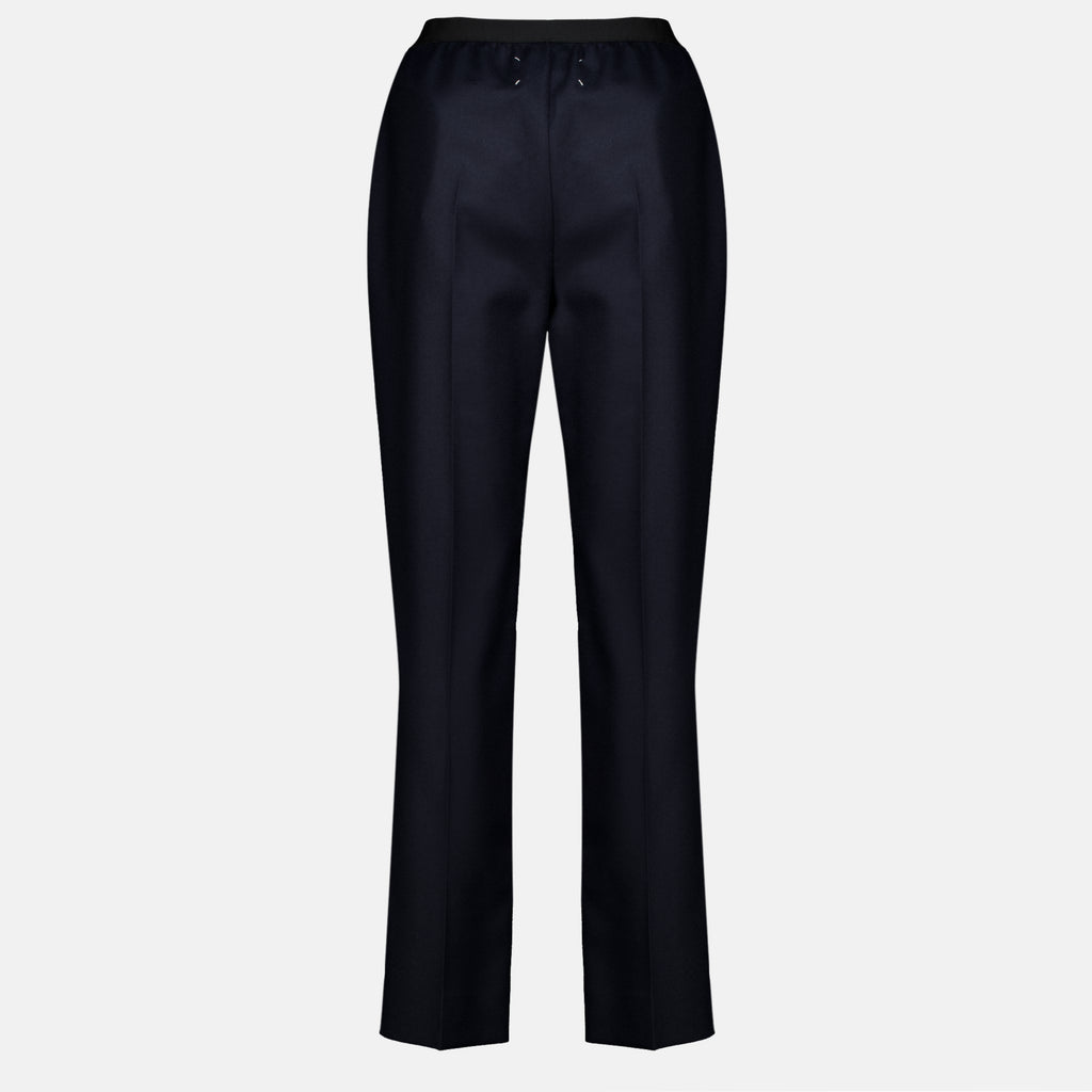 Pantalons 스트레이트 네이비 울 바지 Mm6 Bleu foncé Femme