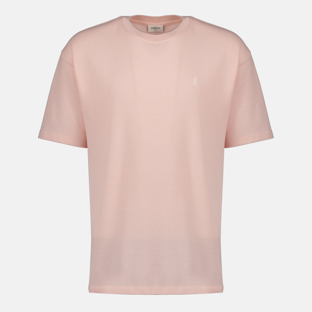 남성을 위한 생 로랑 브랜드의 YSL 핑크 티셔츠 이미지 - 2026년 봄-여름 - 정면 보기