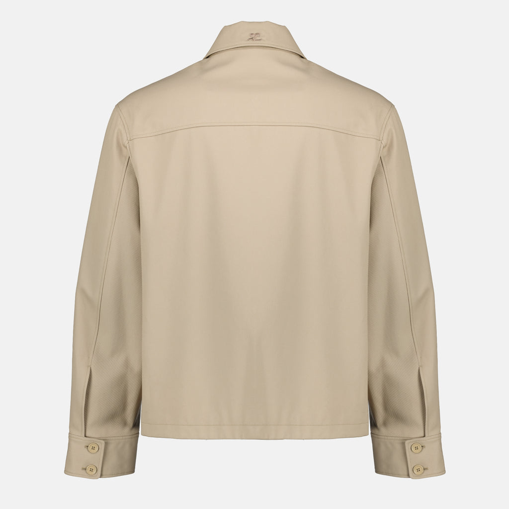 Image of the Courrèges beige zip-up jacket for men - Spring-Summer 2026 season - Back view