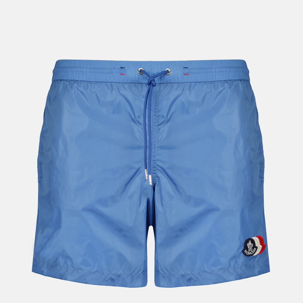 Imagen del bañador de nylon azul con logotipo de Moncler para Hombre - Temporada Primavera-Verano 2026 - Vista Frontal
