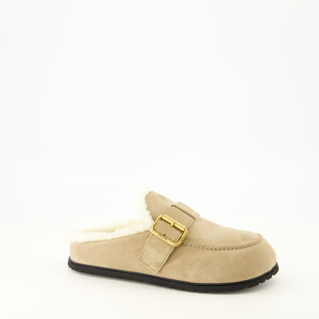 Chaussures ouvertes Beige Kalbswildleder-Mules Prada Beige Femme