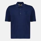Image de l'article Polo AMI de coeur tissé bleu beige de la marque Ami PARIS pour Unisex - Saison Printemps-Été 2026 - Vue de Face