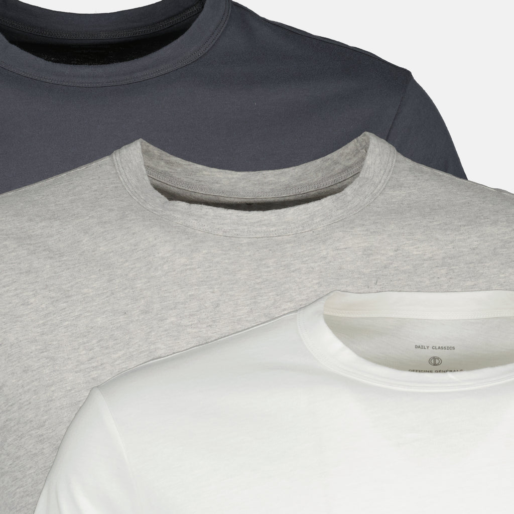 T-shirts Set de tres camisetas blancas, grises y gris oscuro en algodón Officine Générale Gris Homme