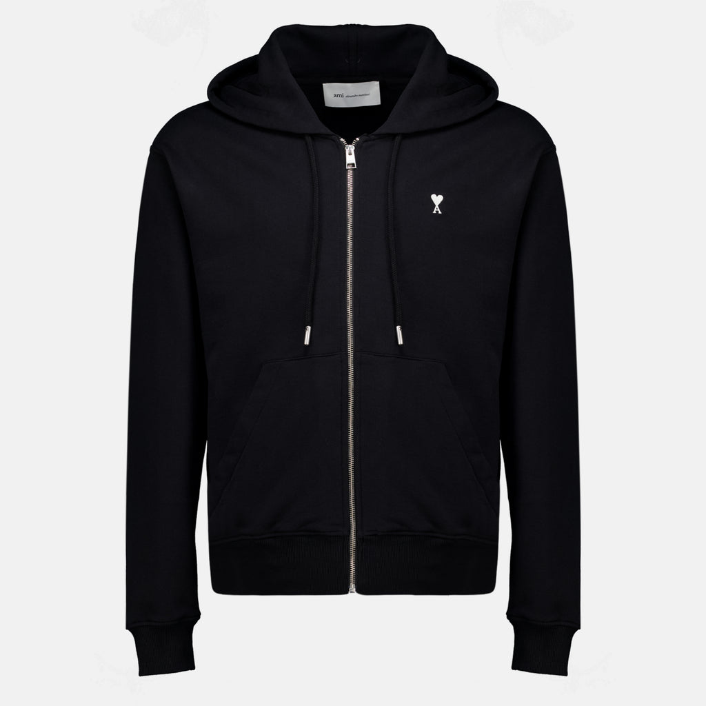 Sweatshirts AMI Heart Zip Sweatshirt in Black Ami PARIS Noir Homme