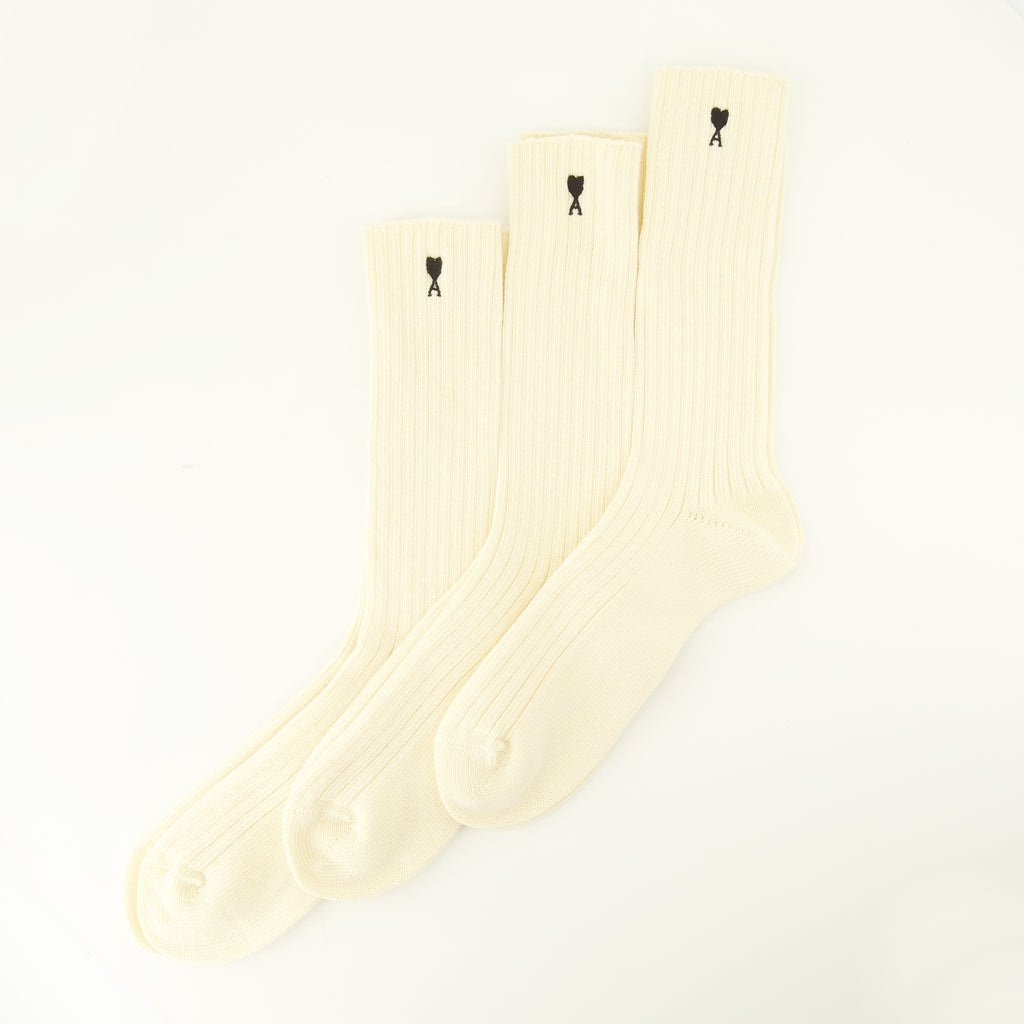 Sous-vêtements et homewear 베이지 면 AMI 하트 양말 3개 세트 Ami PARIS Beige Unisexe