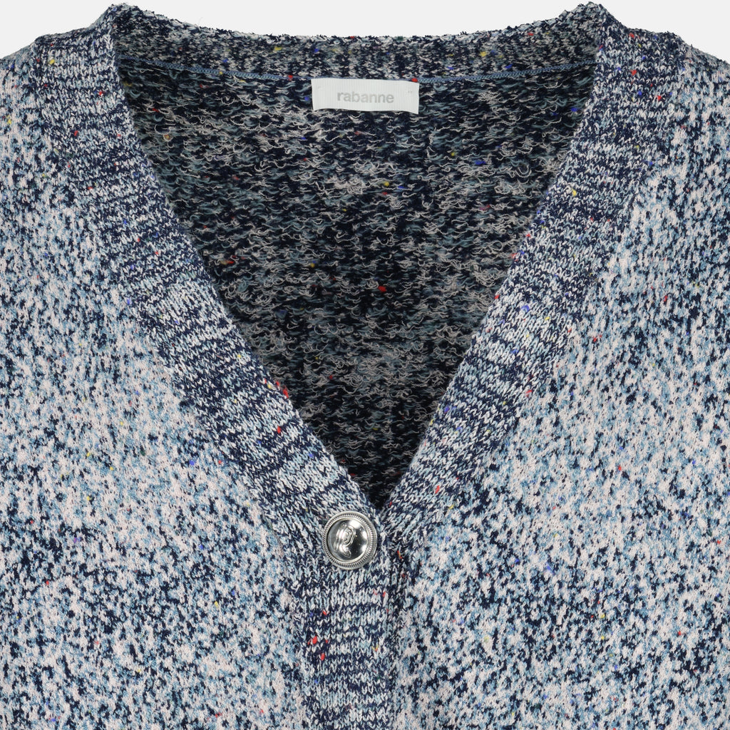 Image of the blue cotton tweed effect cardigan by Rabanne for Women - Spring-Summer 2026 - Detailed View 1