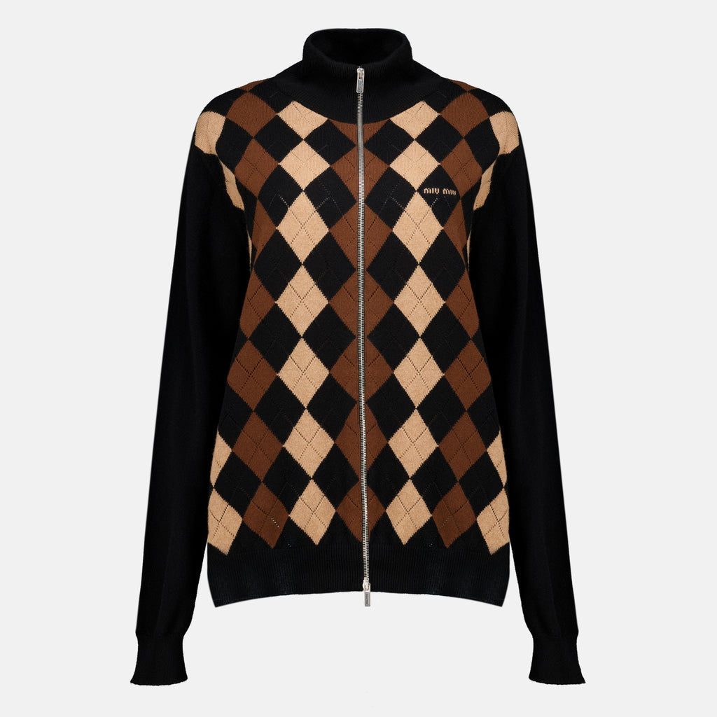 Maille Karierte Kaschmir-Strickjacke Miu Miu Noir Femme