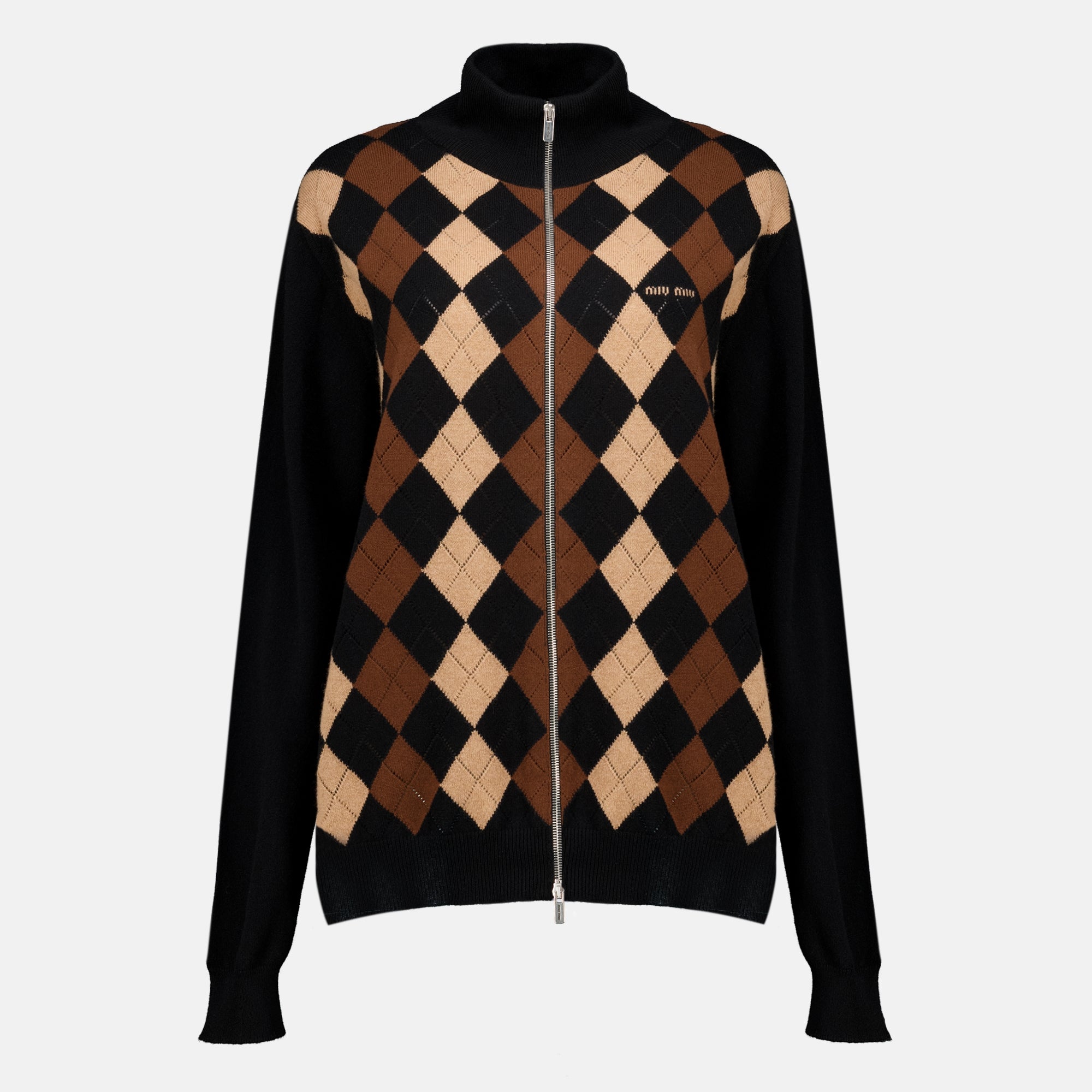 Maille Plaid Cashmere Cardigan Miu Miu Noir Femme