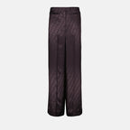 Pants Pantalon FF en satin Fendi Purple Femme