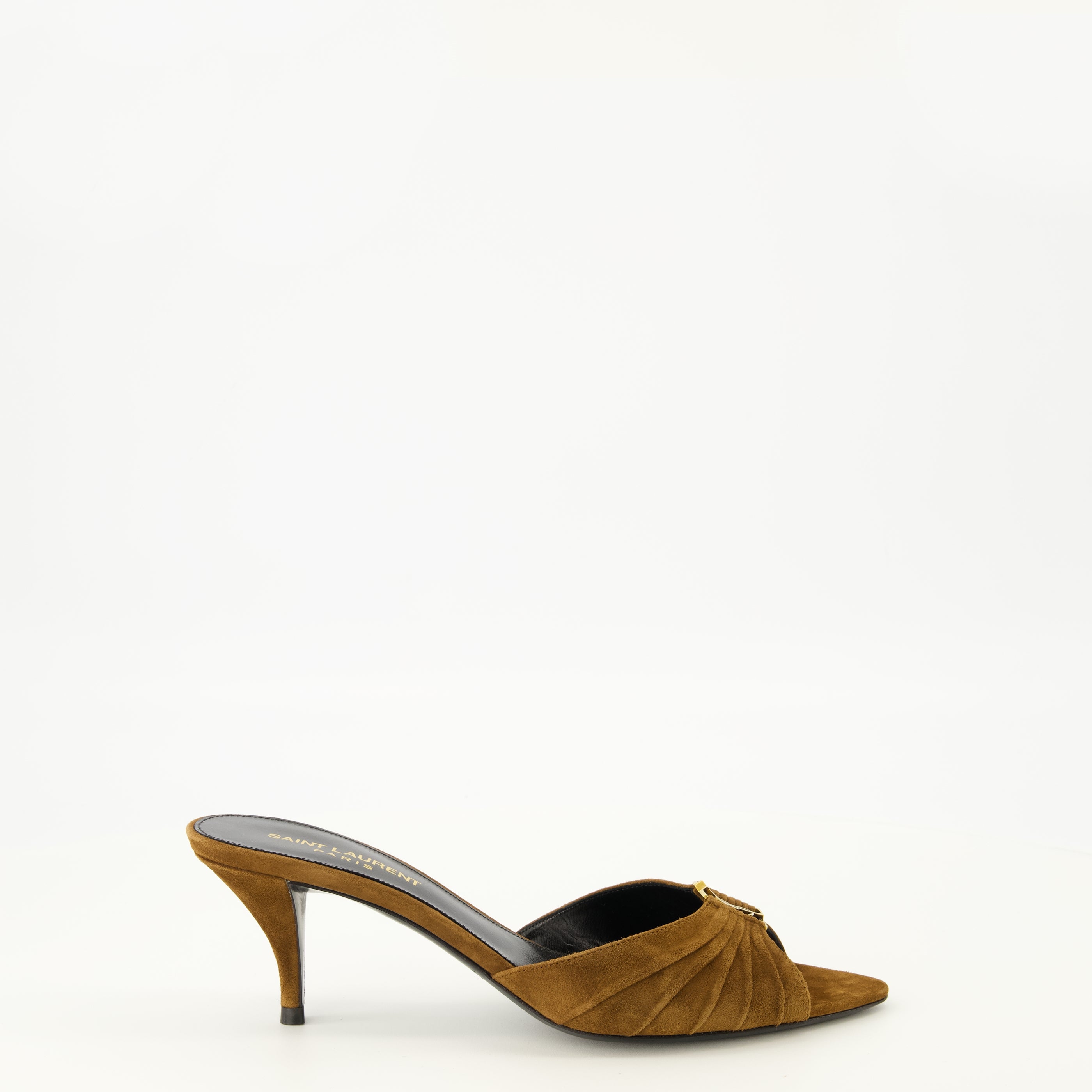 Chaussures ouvertes Babylone Mules Marrones en Suede Saint Laurent Marron Femme