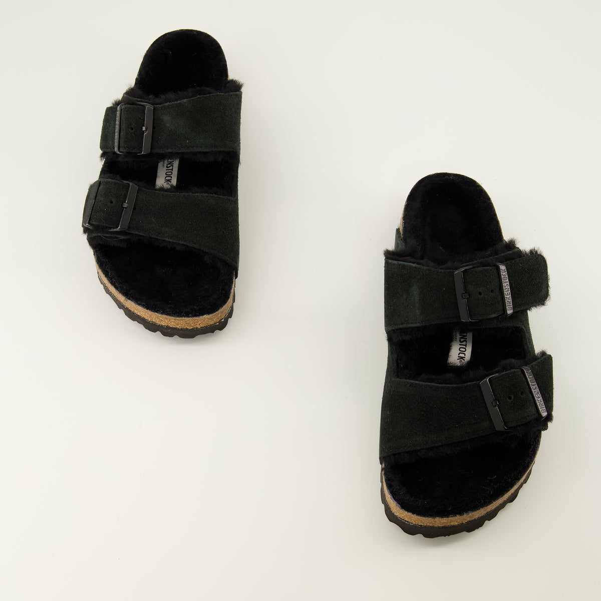 Chaussures ouvertes 블랙 퍼 아리조나 샌들 Birkenstock Noir Unisexe