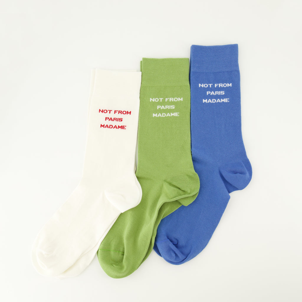 Imagen del artículo Paquete de 3 calcetines de algodón con eslogan de la marca Drole De Monsieur para hombre - Temporada Primavera-Verano 2026 - Vista Trasera