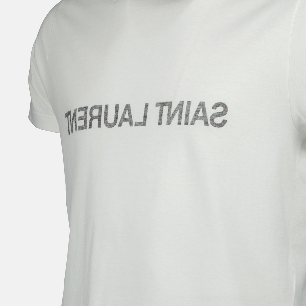 Camisetas Camiseta con Logo Invertido Saint Laurent Blanco Homme