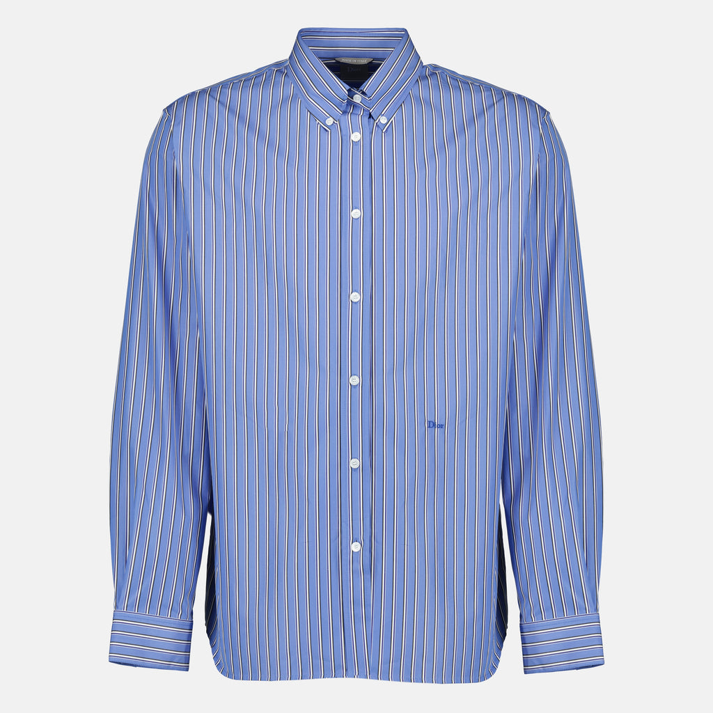 Immagine della camicia a righe blu in cotone di Dior per Uomo - Collezione Primavera-Estate 2026 - Vista Fronte