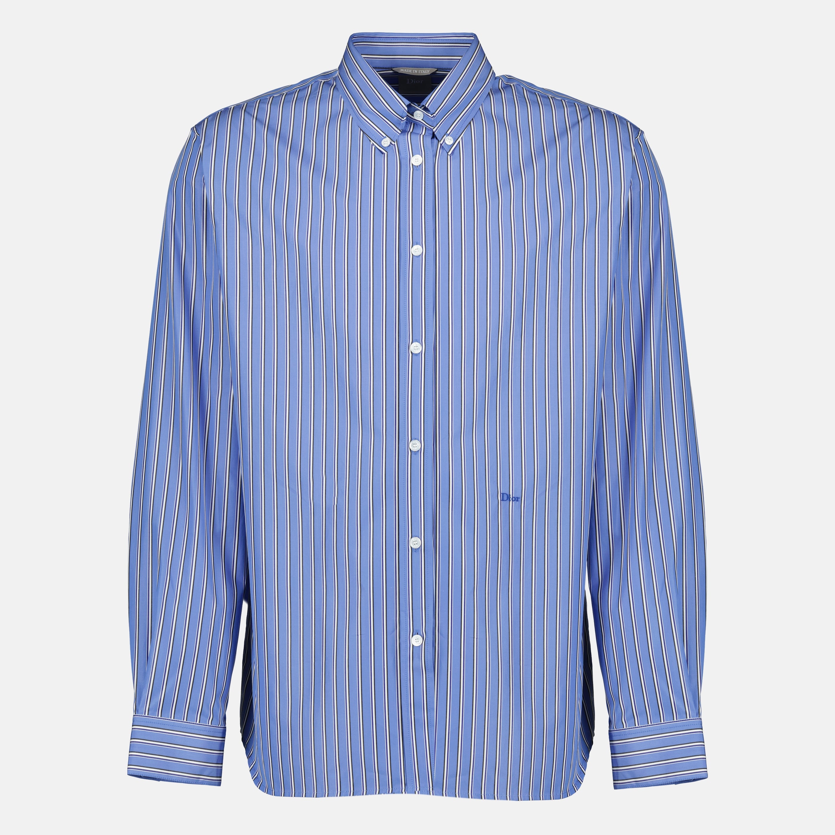 Image of the Dior Men's Blue Striped Cotton Shirt - Spring-Summer 2026 - Front View