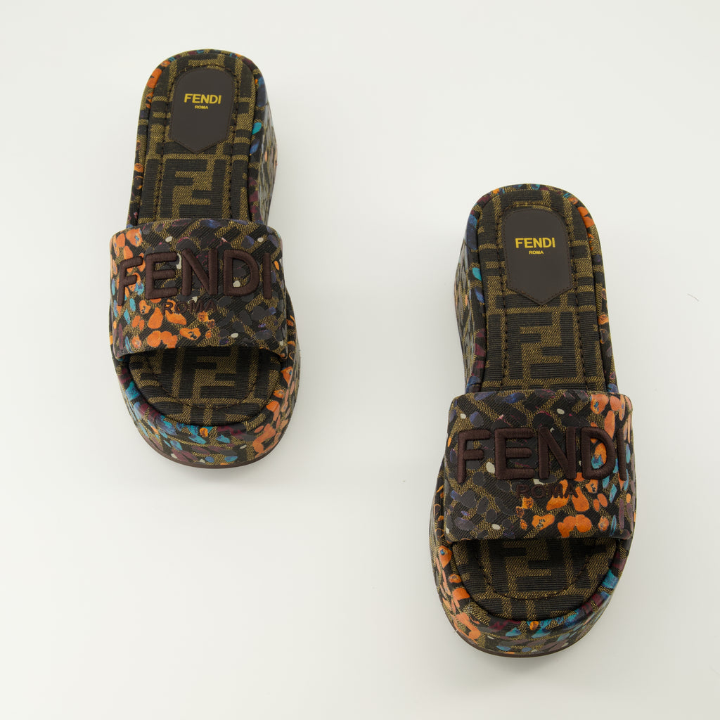 펜디 여성용 FF 플로럴 패턴 웨지 뮬의 이미지 - 2026 봄-여름 시즌 - 상세 보기 5