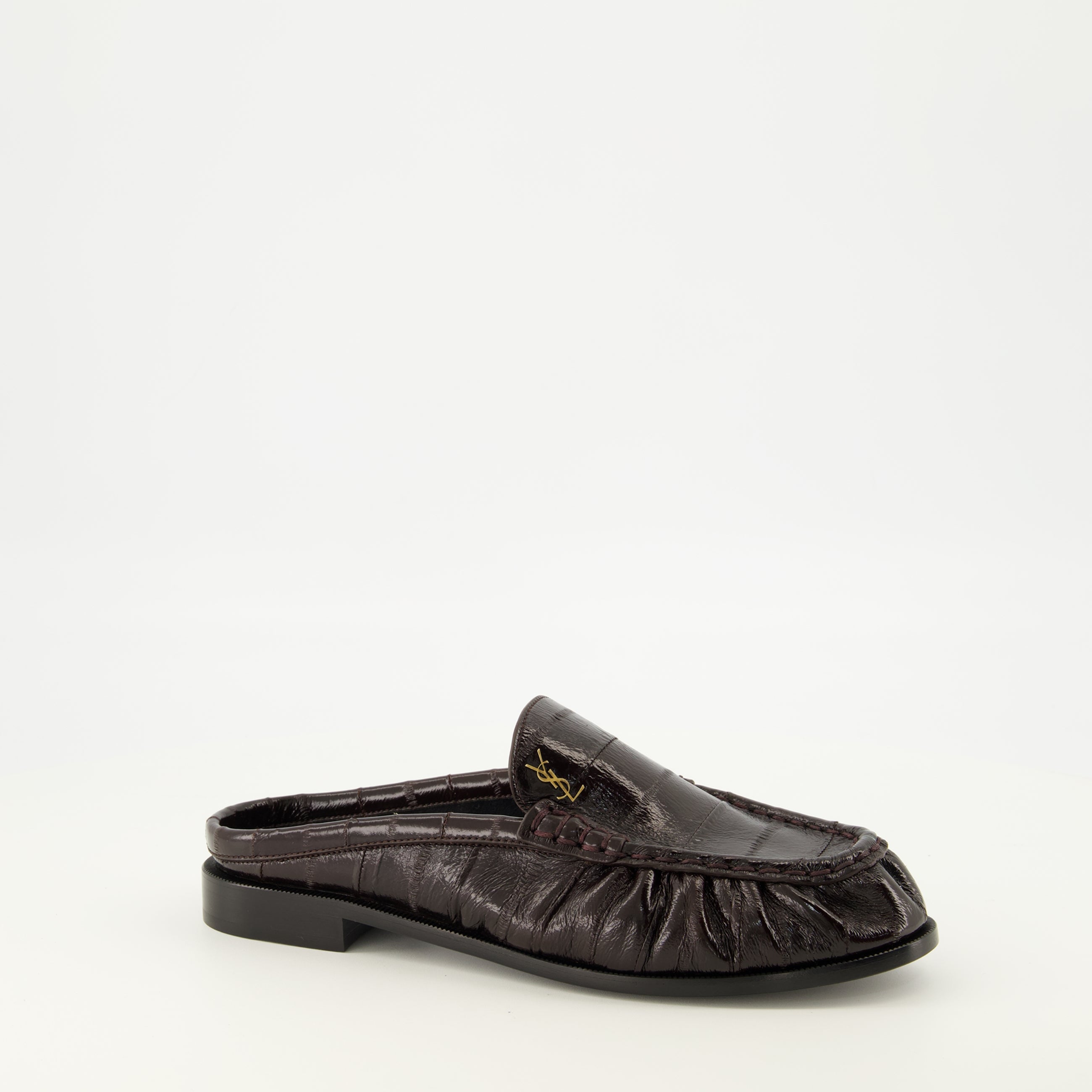 Chaussures ouvertes 브라운 가죽 로퍼 뮬 Saint Laurent Marron Femme