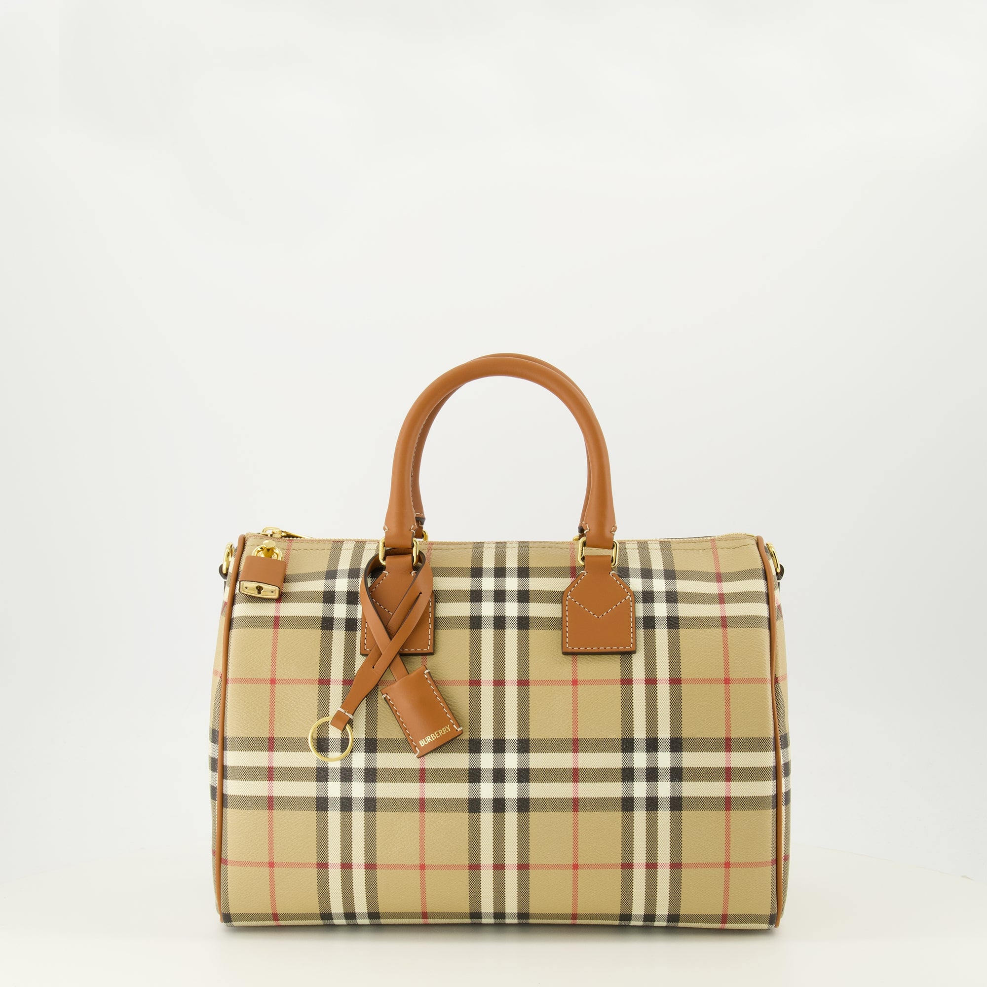 Bild der Burberry Damen Bowlingtasche in Beige mit Karomuster - Frühjahr-Sommer 2026 - Frontalansicht