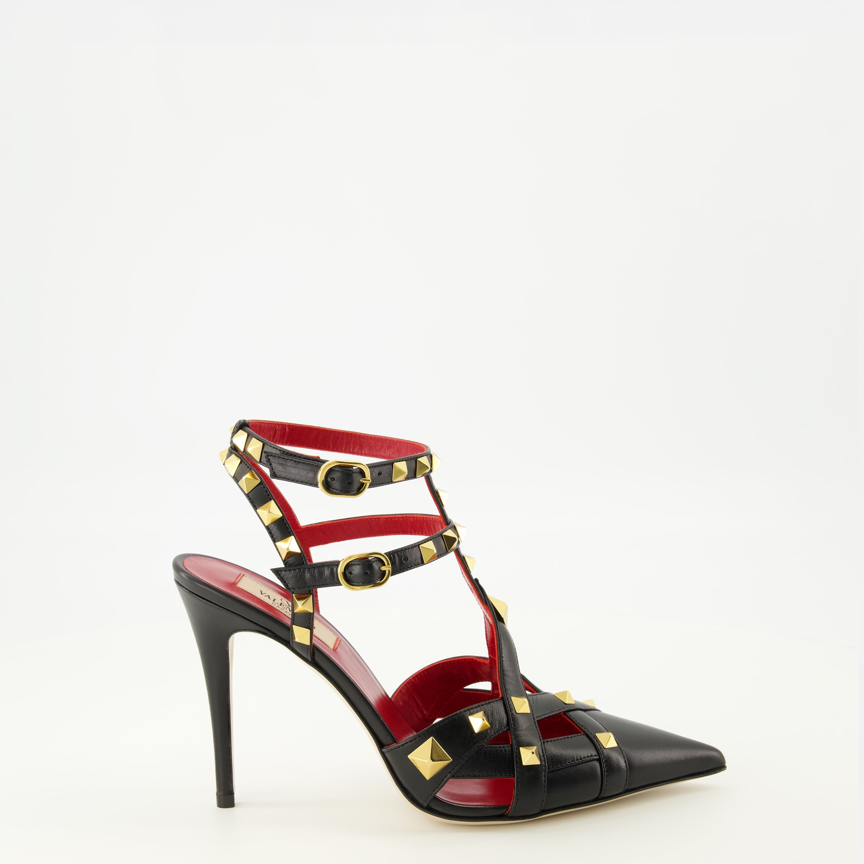 Escarpins Escarpins Rockstud en cuir noir et rouge Valentino Garavani Noir Femme