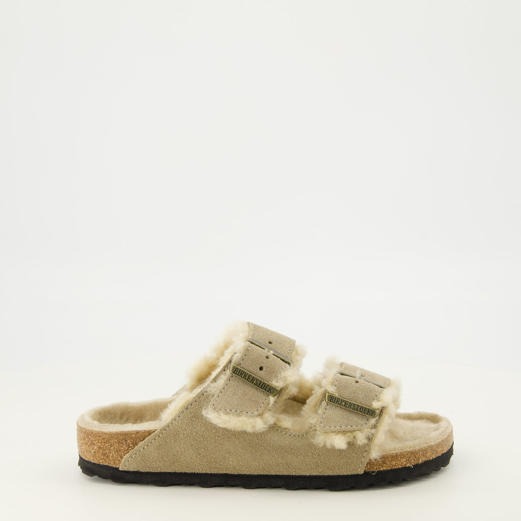 Chaussures ouvertes Sandálias Arizona em Pele Bege Birkenstock Beige Unisexe