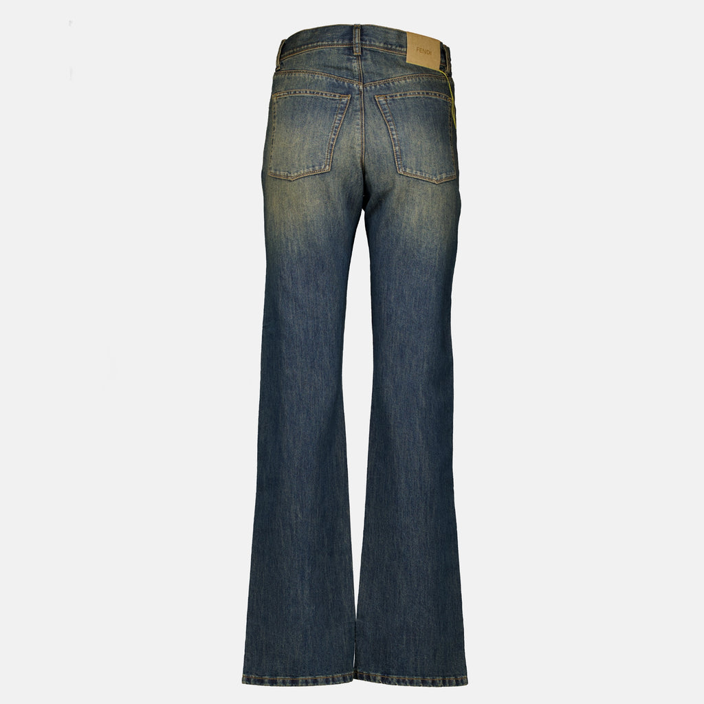 Pantalons Straight Jean with Contrasting Yellow Stitching Fendi Bleu Femme