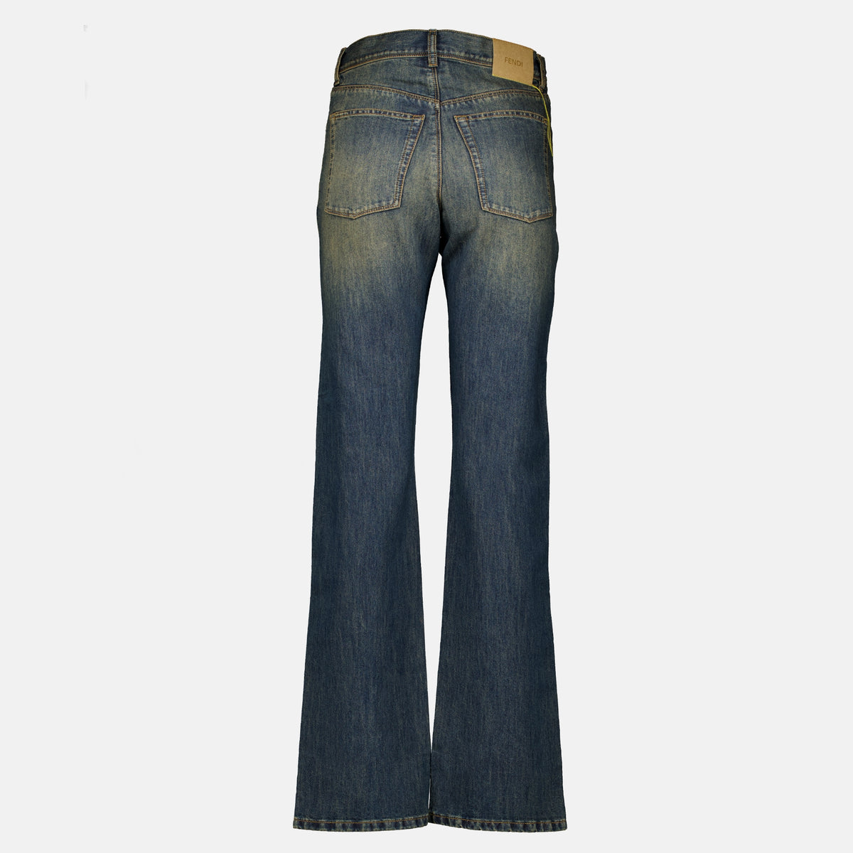 Pantalons Jean droit à coutures jaunes contrastantes Fendi Bleu Femme