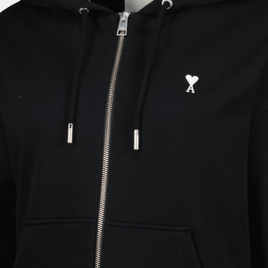 Image de l'article Sweat zippé noir à capuche de la marque Ami PARIS pour Femme - Saison Printemps-Été 2026 - Vue détaillée_1